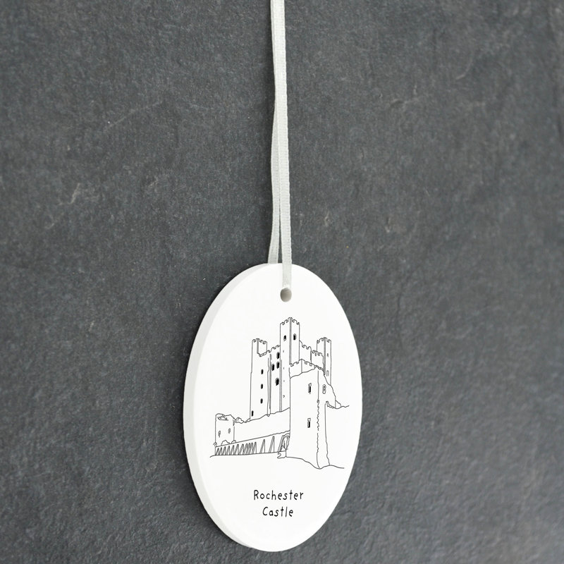 Rochester Castle Line Drawing Ceramic Oval Ornament Decorative Accent