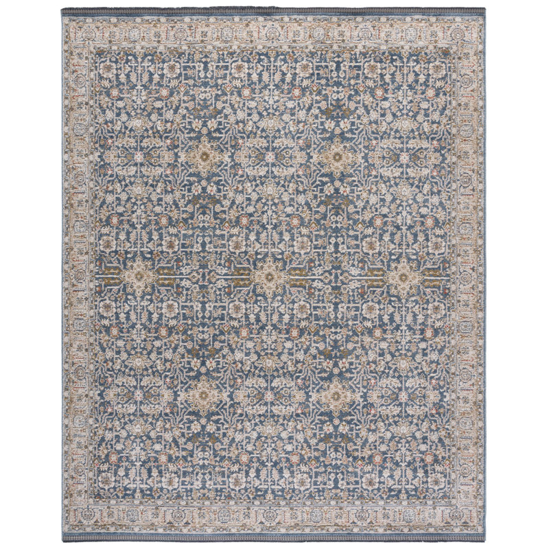 Tapis oriental en coton / polyester tissé à la machine en bleu clair Oriental, Rectangle 8 pi x 10 pi