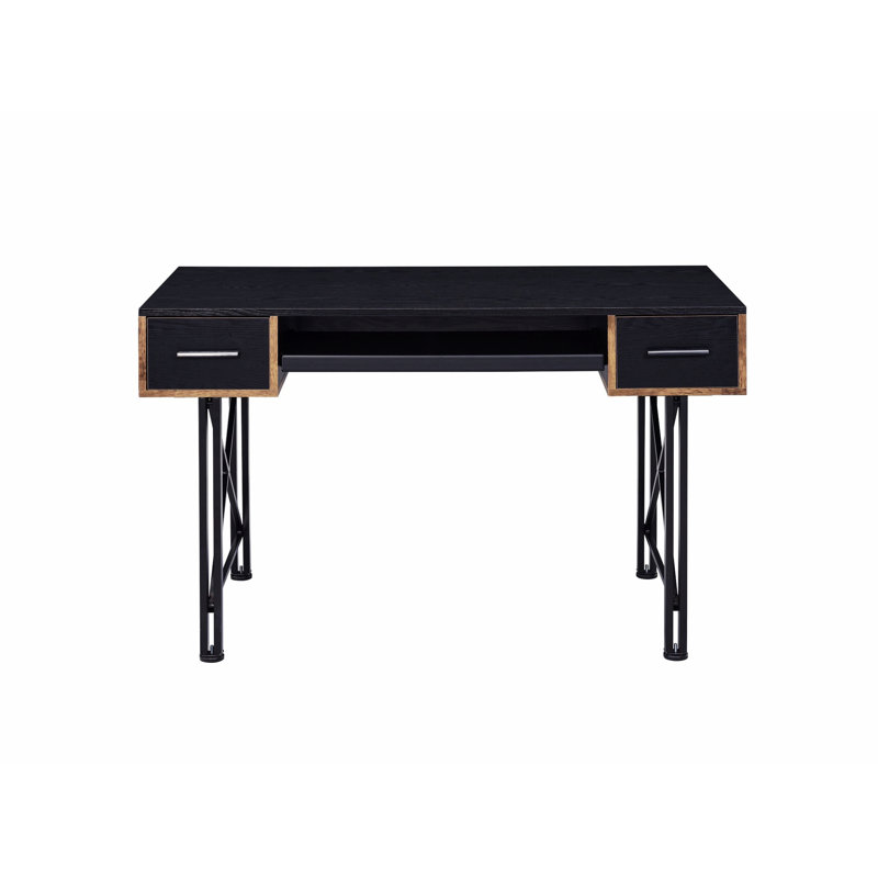 Bureau d'écriture rectangulaire, bureau d'ordinateur avec plateau à clavier et 2 tiroirs de rangement