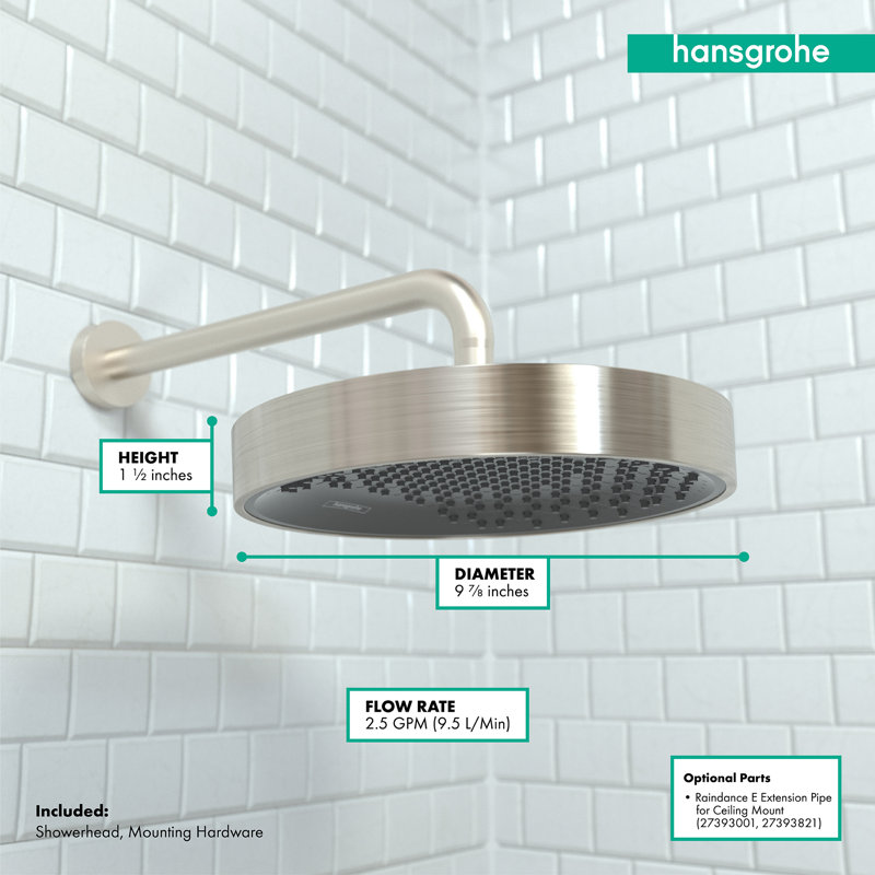 Pomme de douche Hansgrohe Rainfinity 250 à 1 jet, 2,5 gallons par minute, Nickel brossé