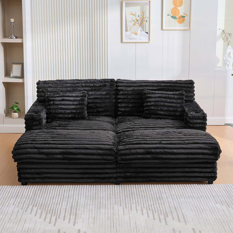 Très grand canapé-lit double surdimensionné avec revêtement moelleux, ports USB, porte-gobelets et coussins de soutien pour un confort et une commodité ultimes.