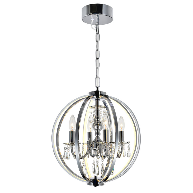 16'' Chrome Contemporary Chandelier for Foyer, Hallway, Bathroom – LED Compatible 4-Light with E12 Bulb Base