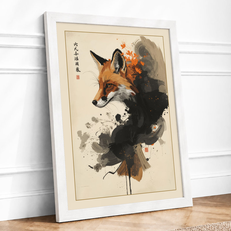 Fox in Ink Japandi - Framed Print, A1 - 84.1 x 59.4 cm, White