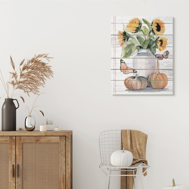 Papillon monarque orange tournesol d'automne, H 40 po x l 30 po, Toile tendue