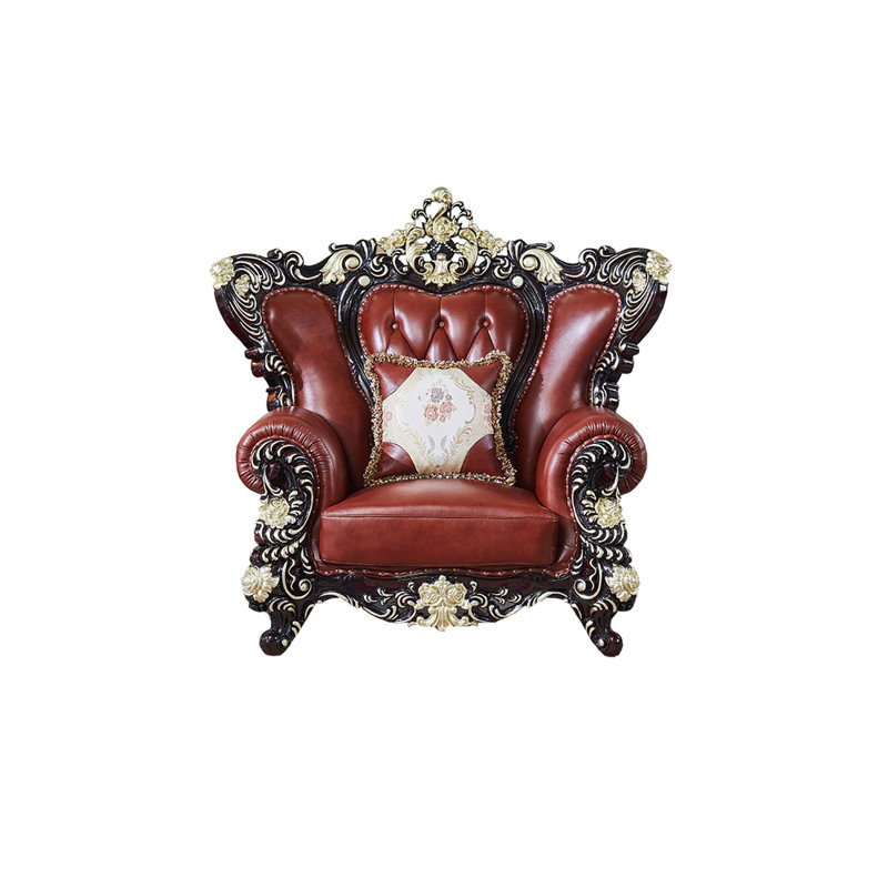 Fauteuil en cuir véritable capitonné européen de 55,1 po de large Villa