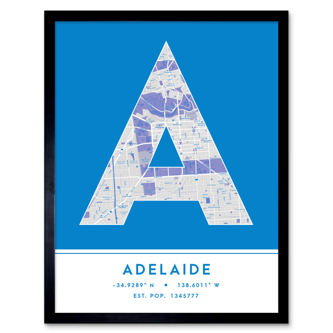 Adelaide City Map Adelaide Blue - Single Picture Frame Typography