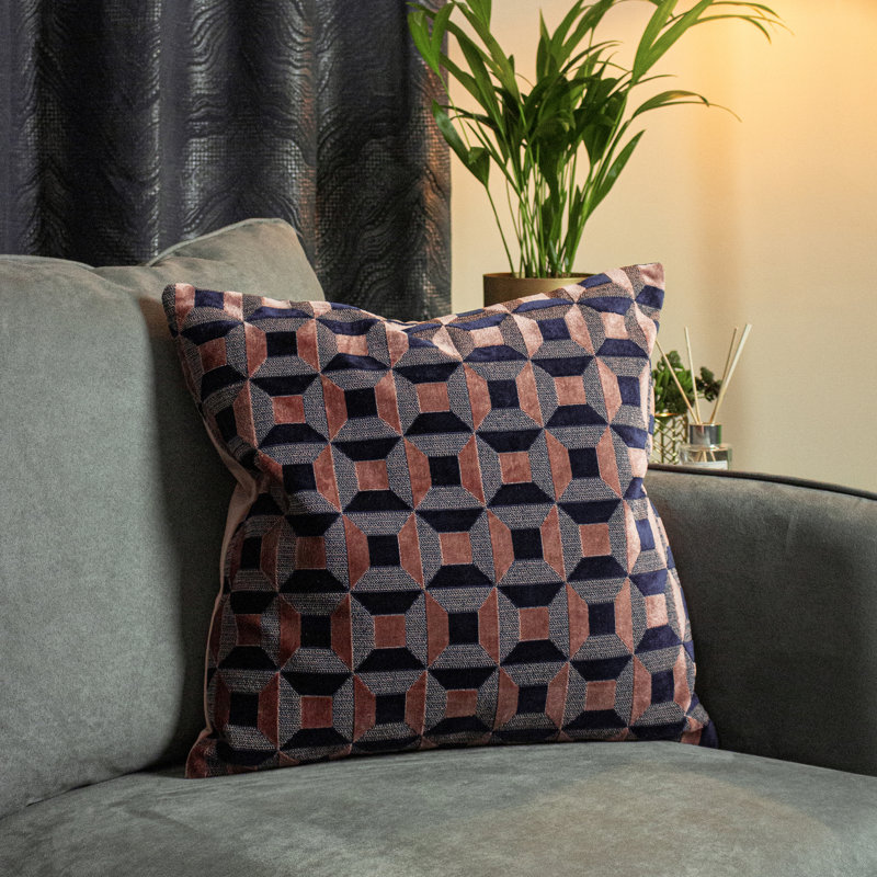 Empire Geometric Square Cushion, Blush/Navy