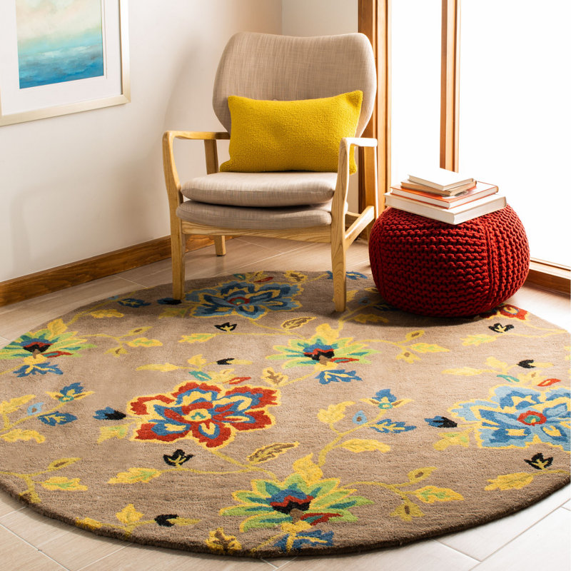 Nonia Hand Tufted Wool Floral Rug, Round 6'