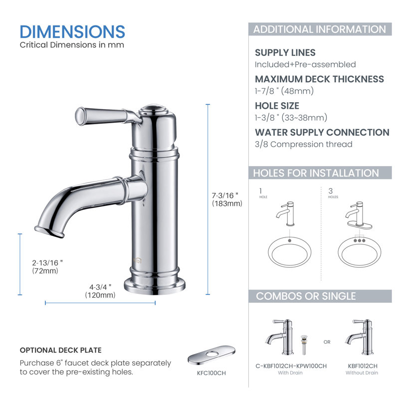 Victorian Single-handle Bathroom Faucet, Brush nickel, Without Pop Up Drain