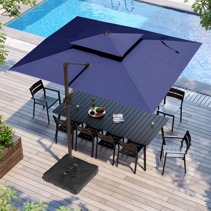 Parasol déporté Gerken 12' × 10', base lestée non incluse, Forme rectangulaire, L 144 po x P 108 po, Marine