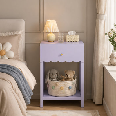 Table de chevet Lavender Scalloped Edge avec tiroir et tablette ouverte, table de chevet moderne pour chambre à coucher ou espace de vie