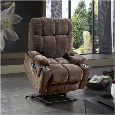 Dual OKIN Motor Power Lift Recliner Chair for Elderly, Infinite Position 180° Lay Flat Recliner with Independent Lumbar Heating & 8-Point Vibration Massage