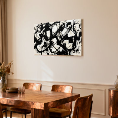 Abstract Black And White Brushstroke Canvas Wrapped Wall Art Set Of 1