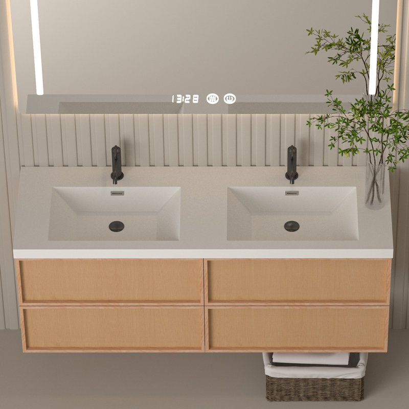 60'' W X 19.48'' D Rectangular Drop-In Resin Double Bathroom Vanity Sink With Overflow