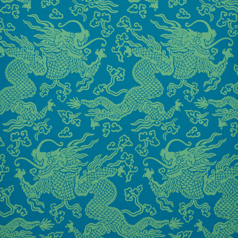 Ruan Dragon Damask Wallpaper, Peacock