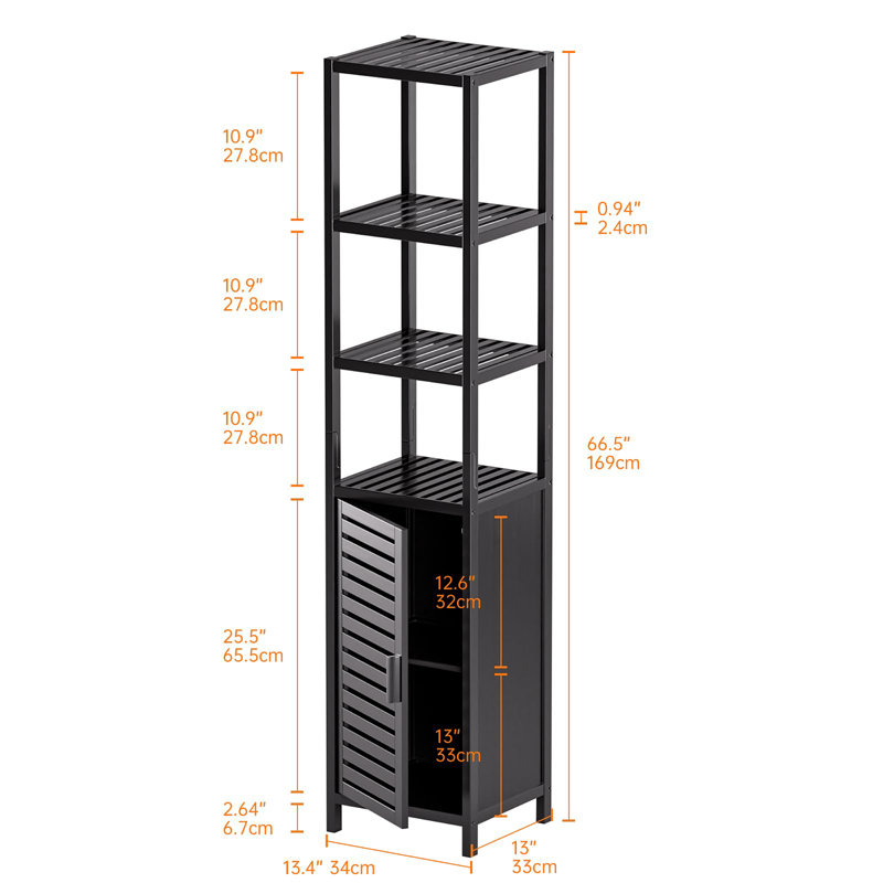 Freestanding Bamboo Bathroom Storage Cabinet, Black