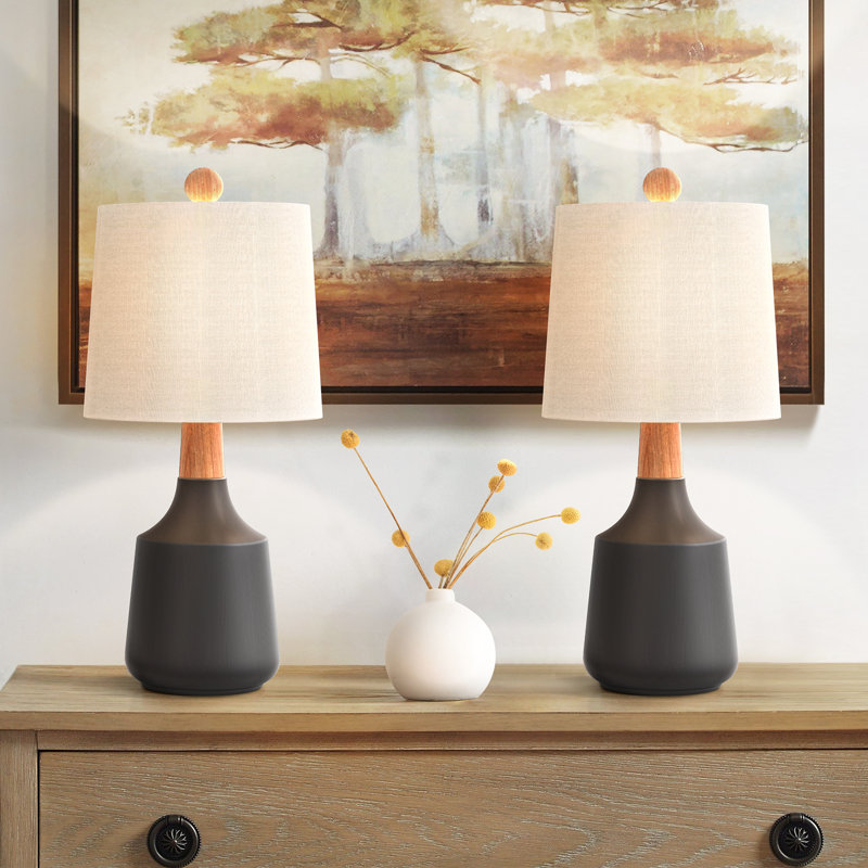 20" Modern Ceramic Decorative Table Lamp with Drum Linen shade , Black