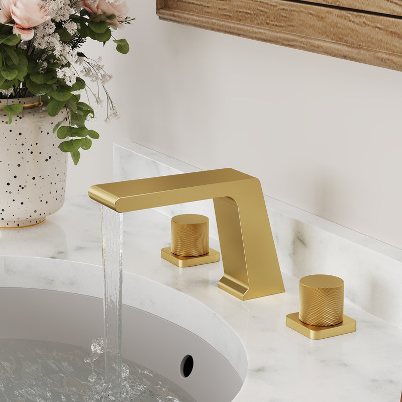 Widespread Bathroom Faucet 3 Hole, 2-handle Bathroom Sink Faucet with Drain Assembly, Brushed Gold