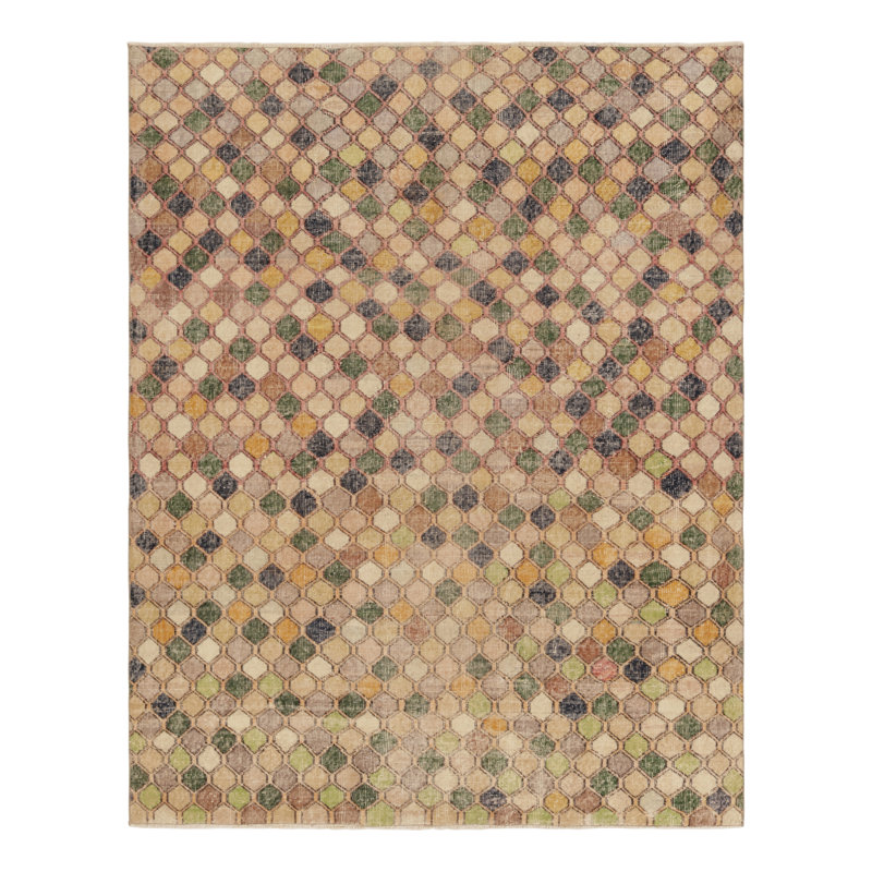 Vintage Turkish Rug, Mosaic-Inspired Multicolor Geometric Design - Rug & Kilim