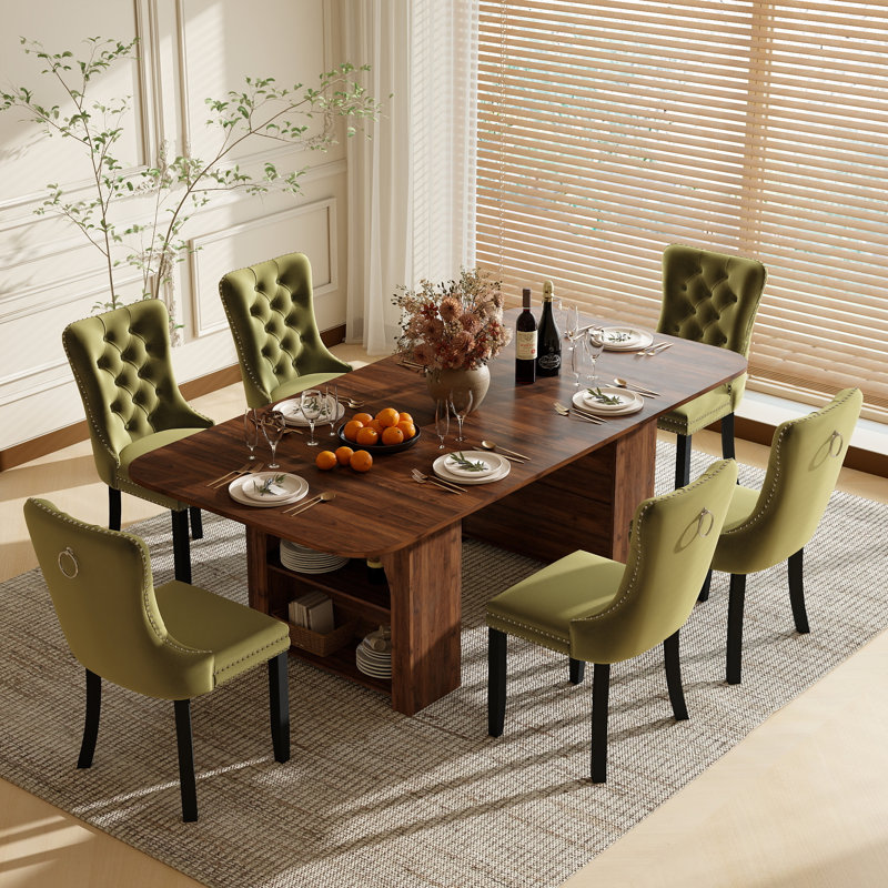 Ensemble de table et de chaises de salle à manger rectangulaire avec 4 à 6 chaises rembourrées en velours et rangement, style ferme moderne