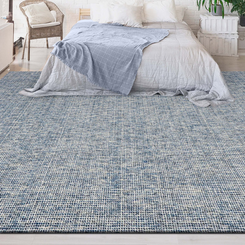 Tapis bleu / gris / beige noué à la main de haute qualité, Rectangle 6 pi x 9 pi