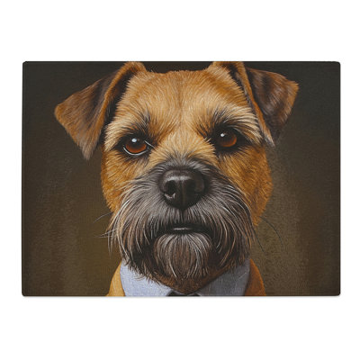Border Terrier In A Suit Painting No.3  Glass Chopping Board