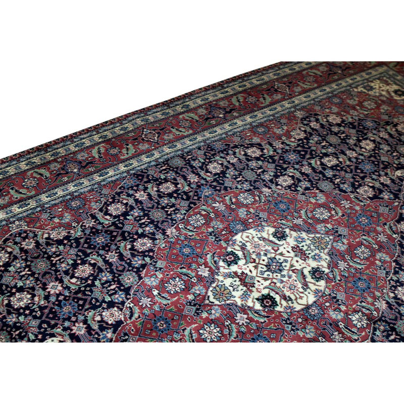 Tapis bleu / rouille / gris noué à la main de haute qualité
