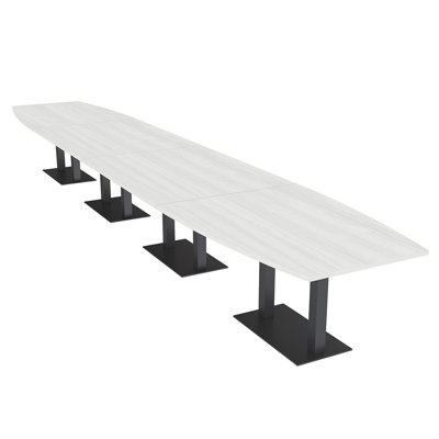 Boat Shaped Conference Table with Double Metal Post Base