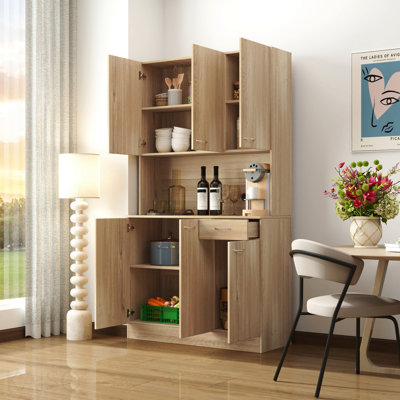 Armoire de cuisine 70 po de haut de 70,87 po avec 6 portes, 1 tablette ouverte et 1 tiroir