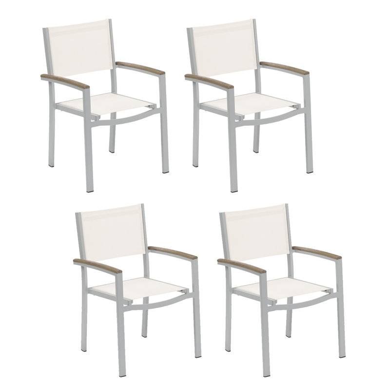 Travira Stacking Patio Arm Chair, Natural Sling, Flint, Tekwood Natural