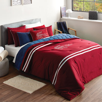 Lacoste Big Croc Cotton 3-Piece Comforter Set – 100% Cotton Percale, Reversible Bedding Set with Embroidered Crocodile Shams, Red, Full/Queen