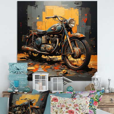 Orange, noir, moto, route, rythmes II - impression sans cadre sur métal