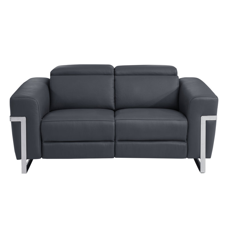 Causeuse inclinable électrique en cuir italien Allegan, Gris foncé