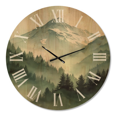 Extra Large Landscape Moroccan Printed Wood Wall Clock – Morocco Morning Mist Berber Mountains