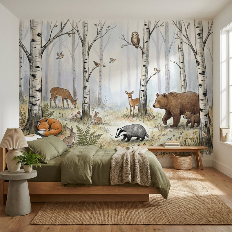 Papier peint forêt fantaisiste, 100 po x 96 po, Peler et coller