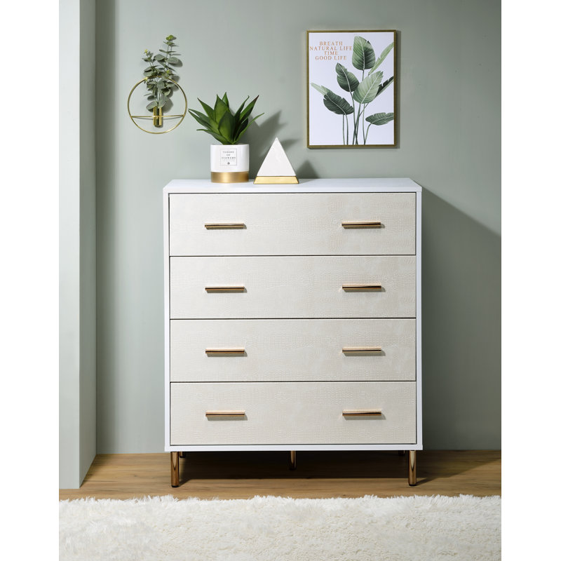 Demetrus 4-Drawer Rectangular Chest, Champagne/White