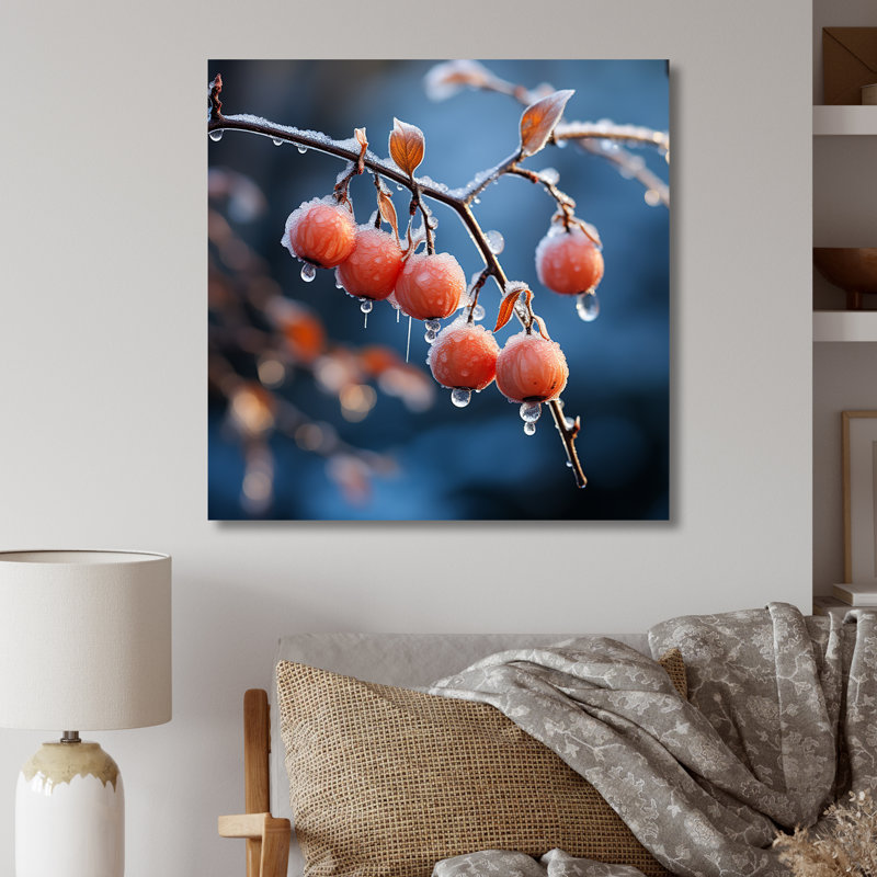 «Pink Frost Winter Blueberry Elegance II», art mural fruits en métal, H 36 po x l 36 po