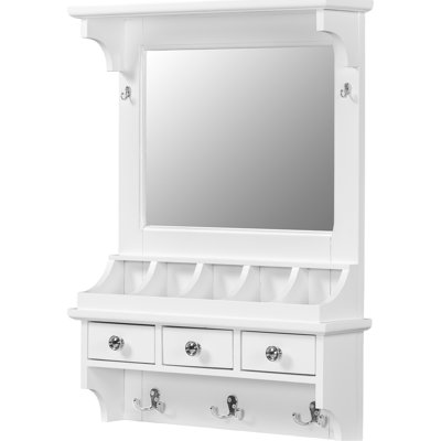 Floating Makeup Vanity With White 31.7 - Inch Hd Wall Mirror, Mounted Organizer 3 Drawers, 5 Pockets & Hooks For Small Spaces Vanity, White, Hooks, Mirror Space Home Decor