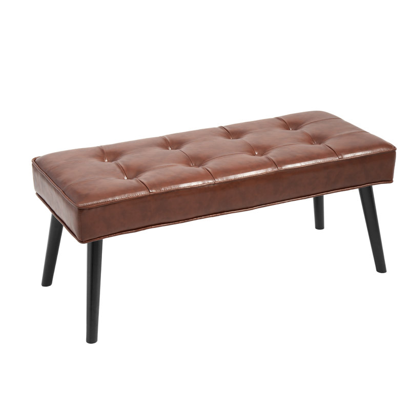 40'' Wide Modern Upholstered Tufted Entryway Bench, Brown Faux Leather, 17.7" H x 40" W x 16.1" D