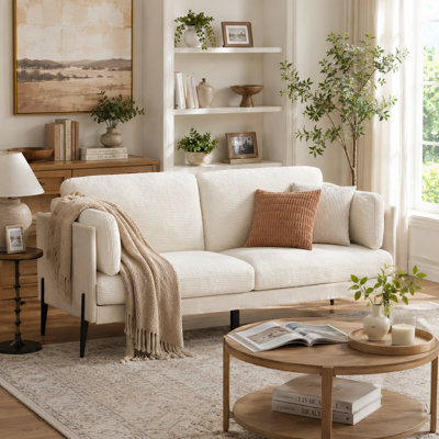 83.1'' Wide Corduroy Upholstered Square Arm Sofa, 3-seater, Firm and Comfortable