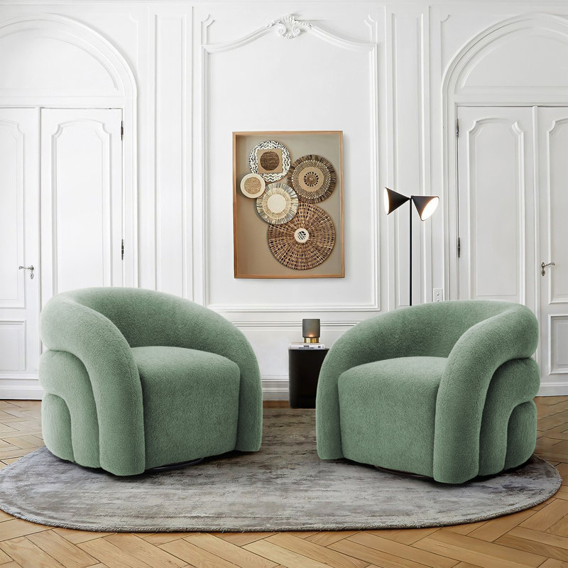 Aunna Upholstered Modern-style Swivel Barrel Accent Chair Full Assembled, Green Polyester 