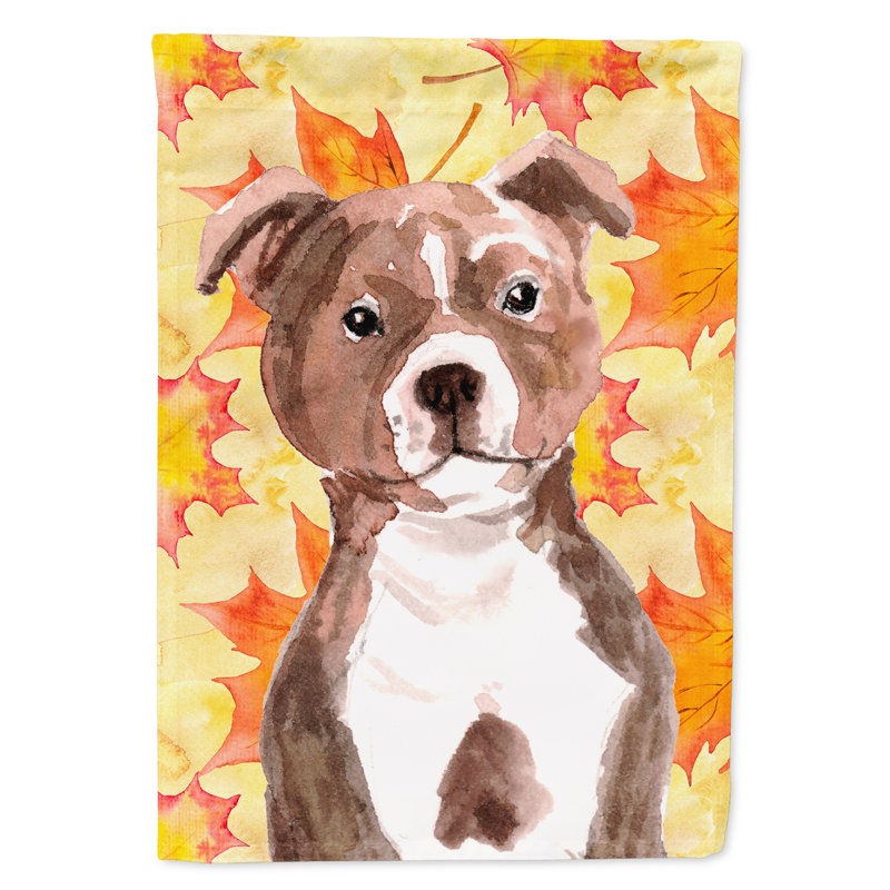 Automne 2 côtés en polyester 15 x 11 po drapeau de jardin, Staffordshire bull terrier brun