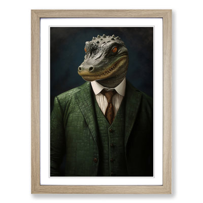 Crocodile In A Suit No.2 - Single Picture Frame Print on Wood