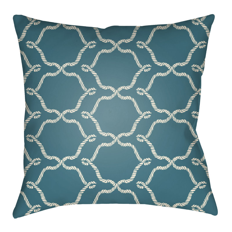 Teal and Ivory Geometric Outdoor Square Pillow Set