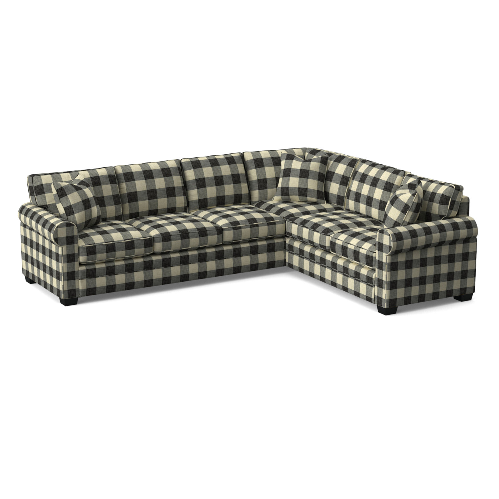 Bedford Upholstered L-Sectional, Brown Geometric, 0456-33, Right Hand Facing, Black Finish