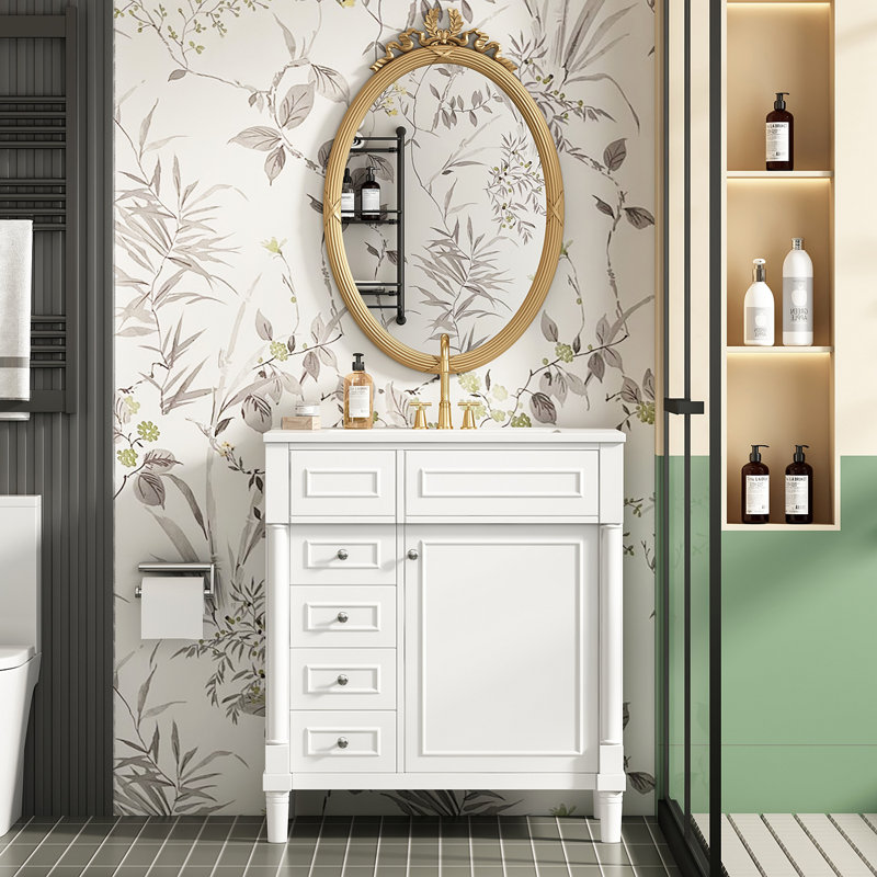 Meuble-lavabo de salle de bain 30 po avec lavabo, meuble-lavabo autoportant avec porte à fermeture douce et meuble-lavabo avec 2 tiroirs