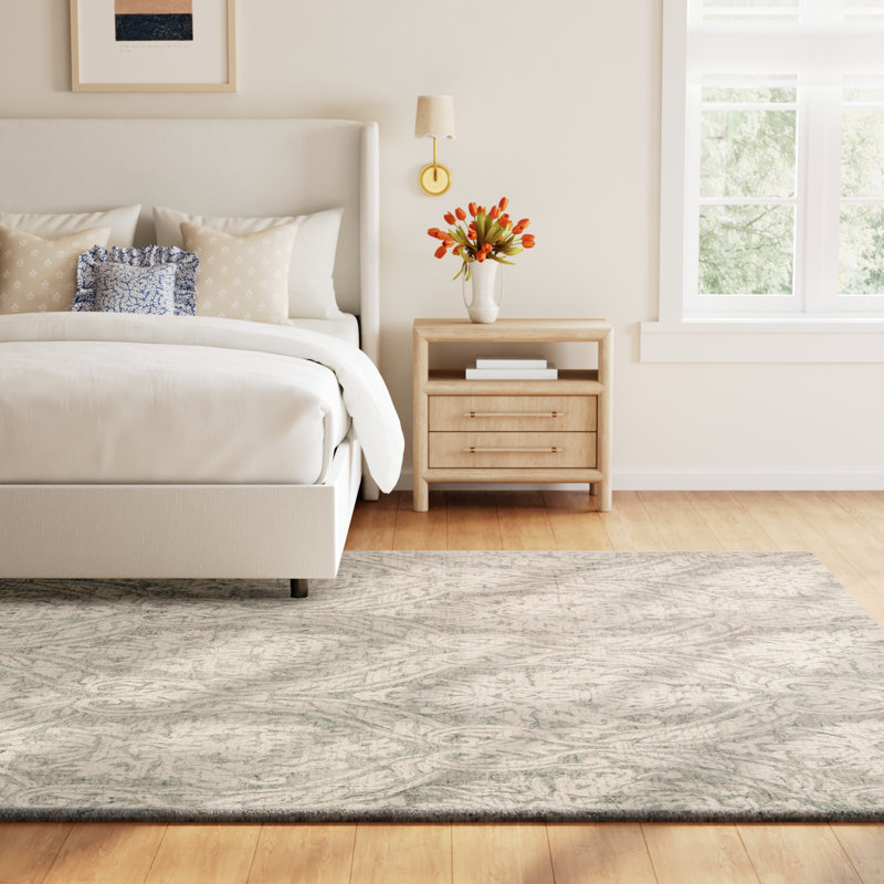 Rosemarie Abstract Handmade Tufted Wool Gray/Ivory Area Rug, Rectangle 6' x 9'