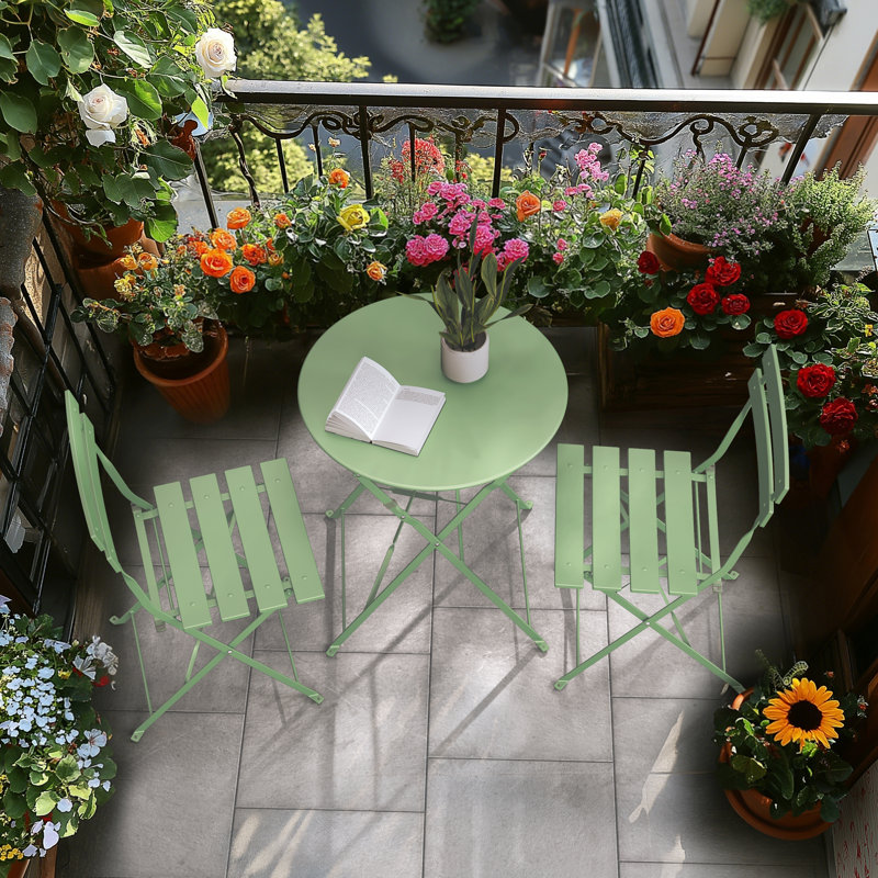 Shelah 3-Piece Steel Folding Bistro Set, Sage Green
