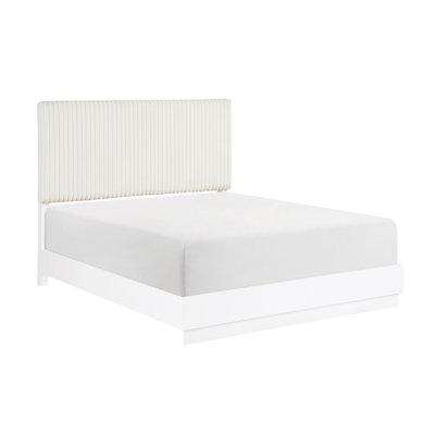 Luxurious Pearl White Finish Queen Bed Soft Upholstery Headboard Panel Glam Bedroom Furniture 1Pc