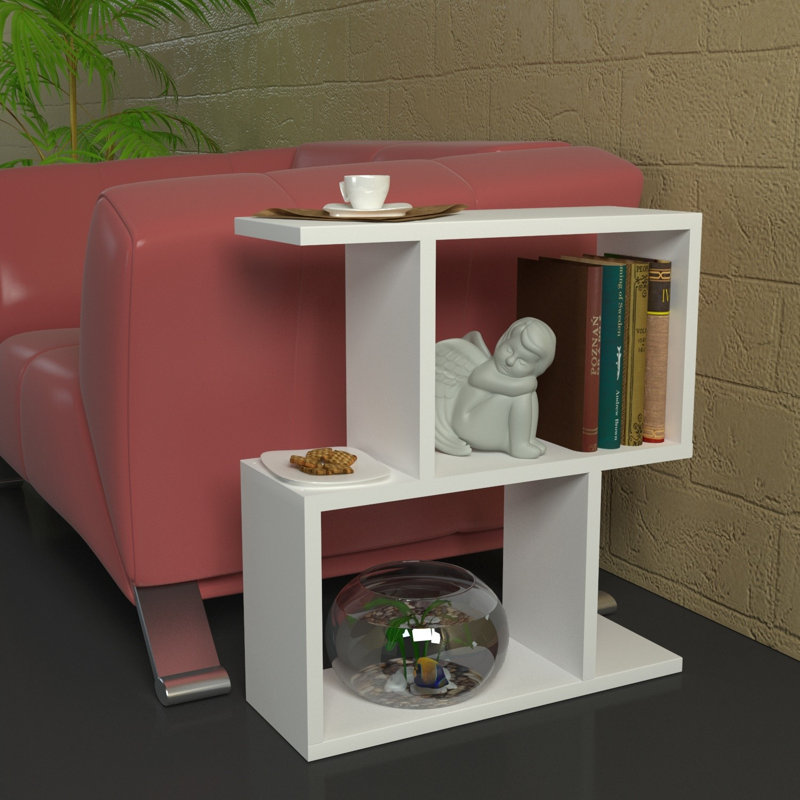 Table de bout avec tablette de rangement Achiles, Blanc, 21.8" H x 19.7" W x 6.9